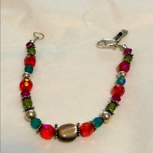 Hand crafted silver & multi color bead bracelet